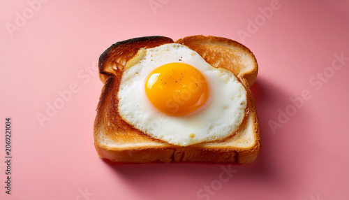 Sunny Side Up Egg On Toast With Pink Background