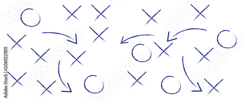 Fotografie Hand drawn soccer tactics board diagram with player positions and movement arrow