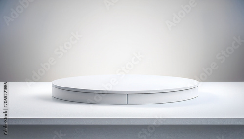 Empty White Abstract Table Platform With Empty Space For Product Placement And Design Solutions Blank Illuminated White Background Blank Bright Step Platform White Background