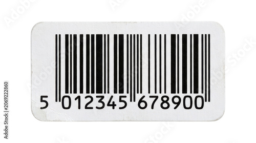 Closeup of a barcode sticker with numbers isolated on transparent background
