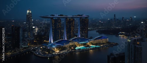 Singapore Marina Bay Sands Night Cityscape Aerial View Composite