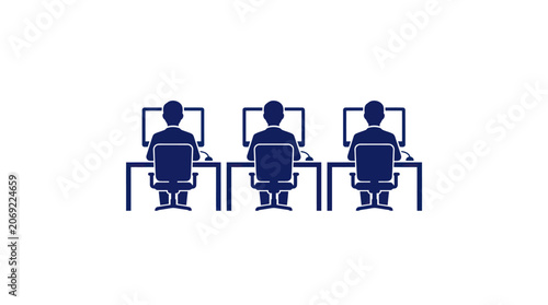 Office Workers at Computers Icon Set