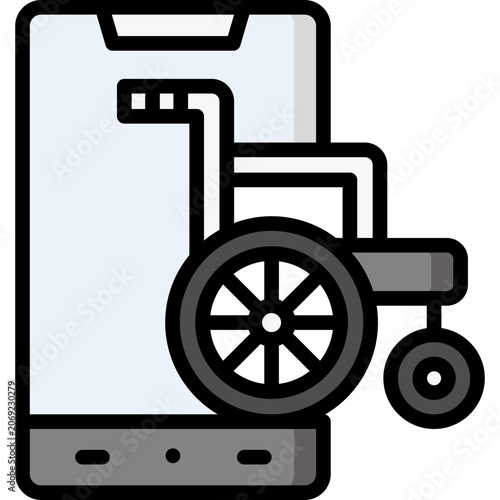 wheelchair icon illustration design with filled outline