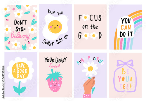 Positive Affirmation & Motivational Aesthetic Card Set. Positive Mental Health Reminders. Vector