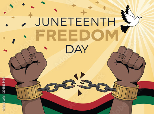 Valokuva Juneteenth Freedom Day Illustration with Broken Iron Chains and Dove