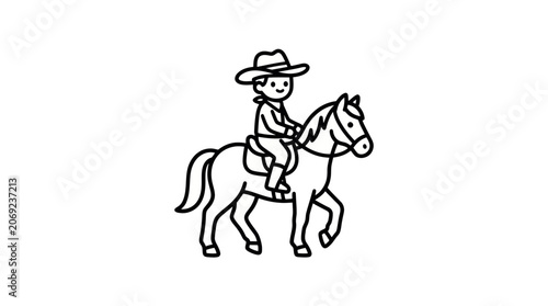 Cowboy Riding Horse Minimal Line Art Vector