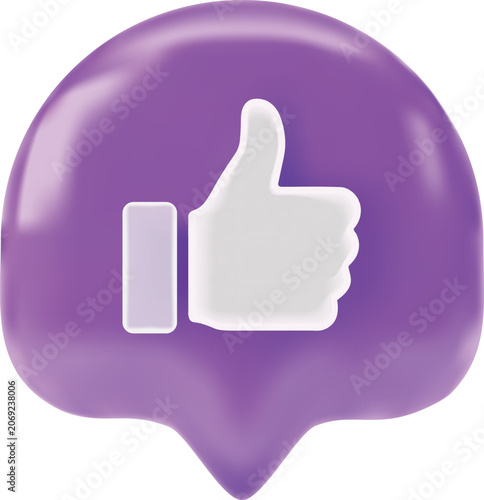 Purple Speech Bubble with Thumbs Up Icon 3D Social Media Concept