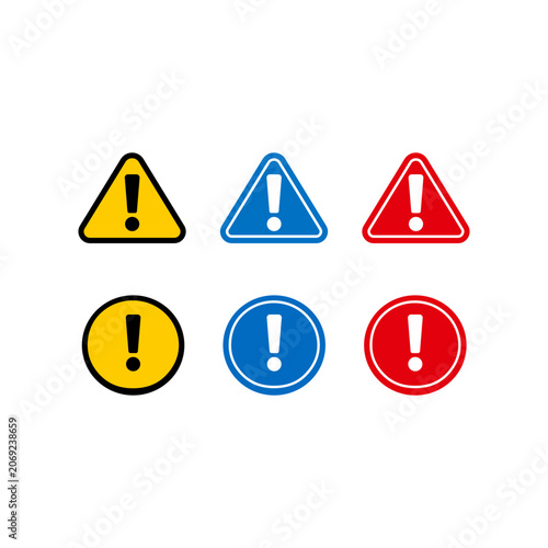 Warning and Alert Icon Set Vector with Exclamation Mark Safety Symbols