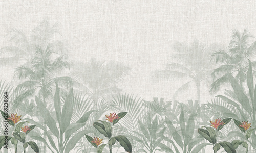 Tropical Botanical Background with Neutral Foliage and Soft Decorative Texture