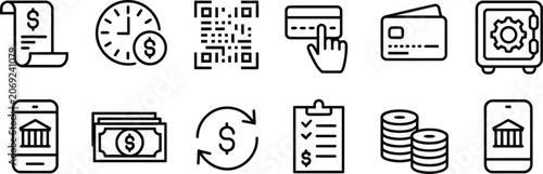 Konstfotografi Digital payment methods vector icons with financial transaction security currency exchange business checklist budget management countdown deadline automatic billing payment