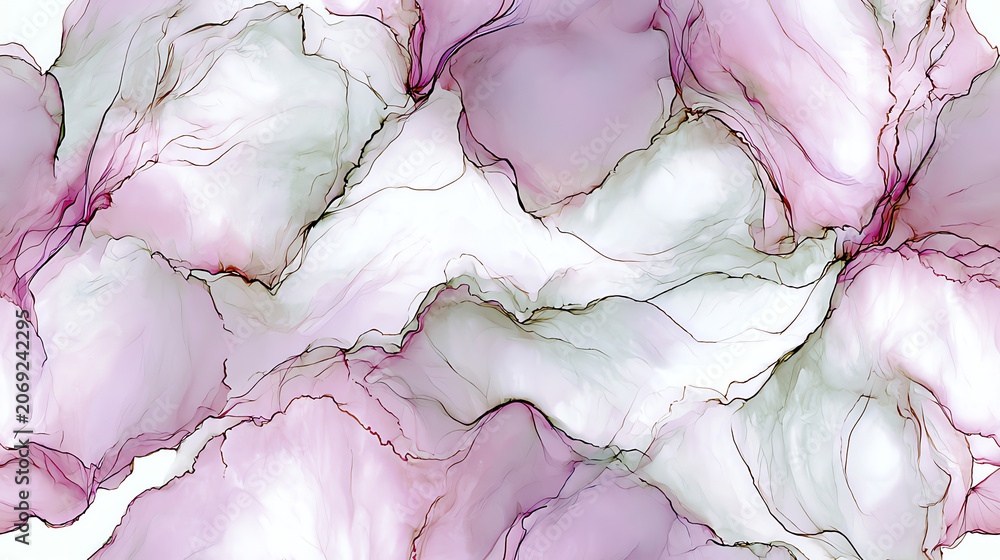 Obraz premium Translucent blush and sage pigment with organic veining creates an airy watercolor composition. Refined artistic backdrop inspired by natural stone and flowing ink.