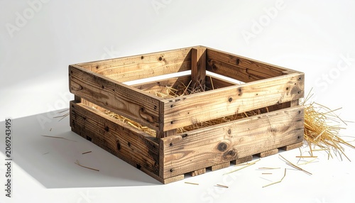 Wooden crate on white background empty.
