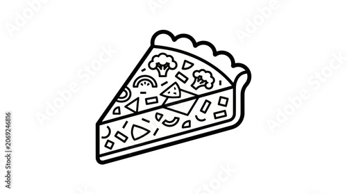 Vegetable Pizza Slice Outline Vector Illustration