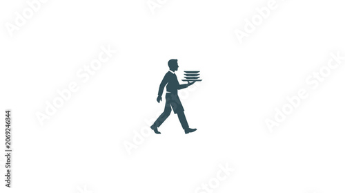 Waiter Carrying Plates Silhouette Vector