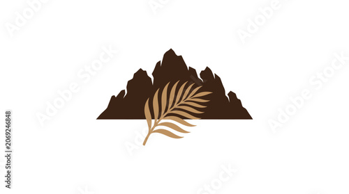 Minimalist Mountain and Palm Leaf Vector Logo