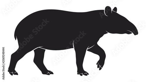 Obraz na plátně Tapir walks slowly in a detailed black silhouette design.