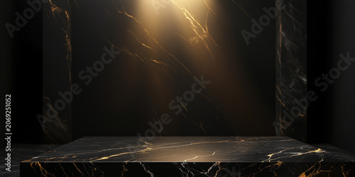 Premium Black Marble Product Podium Display Background in Dark Studio
