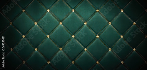 Deep Teal Upholstery Textured Background With Subtle Golden Diamond Pattern And Illuminated Centers Illuminated By Soft Dramatic Lighting Seamless Texture Luxury Fabric
