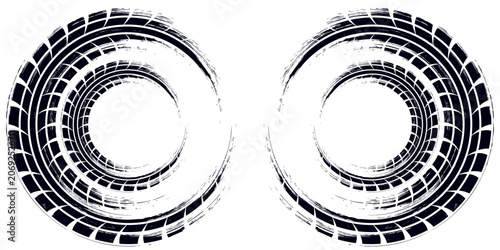 Black and blue tire track vector illustration car, motorcycle, and truck tire marks vehicle wheel trails with grunge effect for graphic design