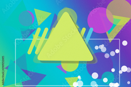 Vibrant abstract scene featuring a green mountain-like form surrounded by colorful geometric shapes and soft glow, ideal for creative tech, design, and innovation concepts.