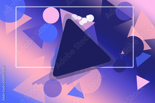 A moody abstract neon composition shows a glowing play symbol over layered circles and triangles, perfect for music, video, and creative tech promotions.