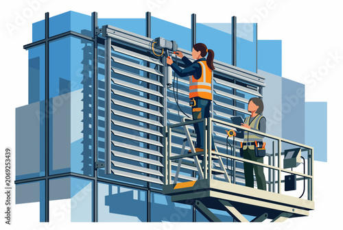 Female Engineers Installing Solar Panels on Sustainable Building