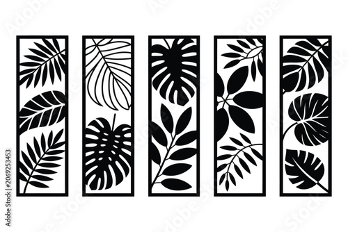 Tropical leaf silhouette border collection set with tropical, monstera