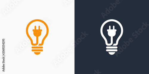 Light bulb cable vector logo design with modern, simple, clean and abstract style. Icons for business, electrical, and personal branding.