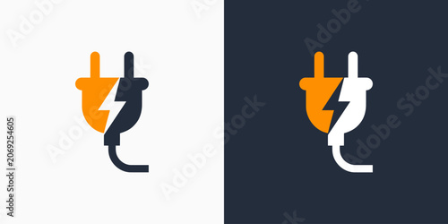 Electrical plug vector logo design with a modern, simple, clean, and abstract style. Icon for business, electrical, and personal branding.