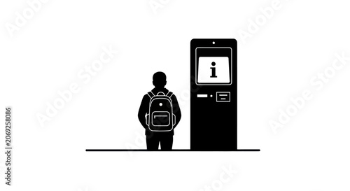 Person at Information Kiosk Vector Illustration