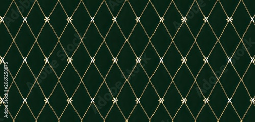 Elegant Dark Green Seamless Pattern with Thin Gold Diamond Lattice and Subtle Sparkle Overlay