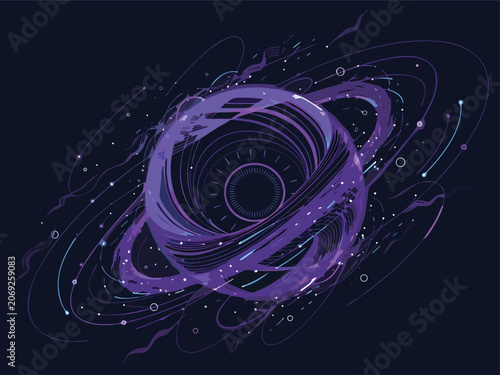 Glowing Neon Digital Sphere with Purple and Blue Energy Lines on Dark Background