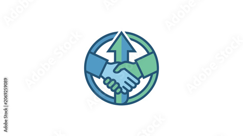 Partnership growth icon: handshake with upward arrow inside circle