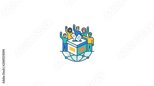 People Voting Election Ballot Box Globe Network Concept Illustration