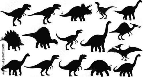 Foto Dinosaur silhouette collection with prehistoric animal vectors including tyranno