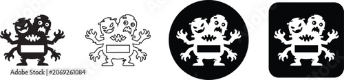 Fotografie Two headed spooky monster character icon set with multiple arms for halloween de