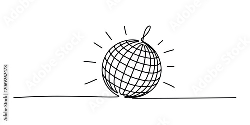 Continuous single line drawing of a disco ball Vector, illustration