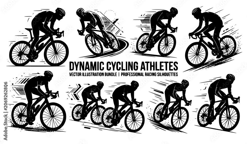 Obraz premium Cycling athlete collection vector male cyclist silhouette set