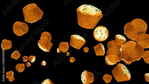 Muffins flying in slow motion, Luma Matte