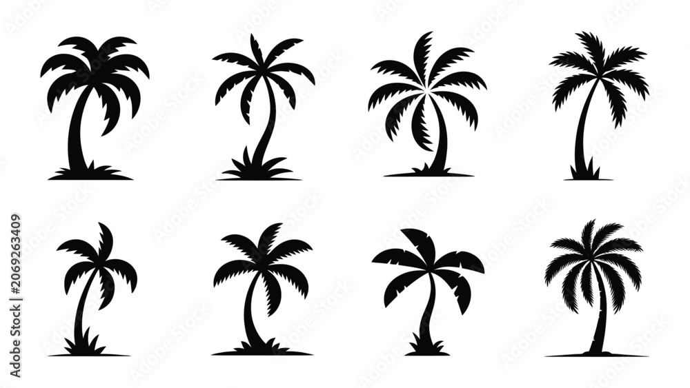 Obraz premium Black palm tree silhouettes on white background