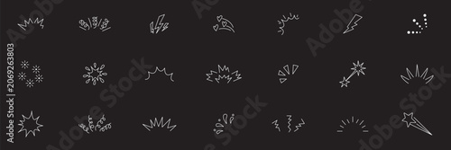 Line explosion surprise burst ray icon elements. Hand drawn explosion surprise line icon for title headline illustration. Doodle exclamation confetti vector illustration.