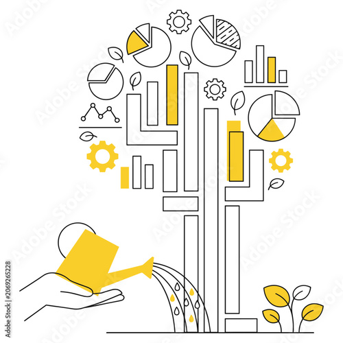 Hand Watering Growing Business Analytics Chart Tree.