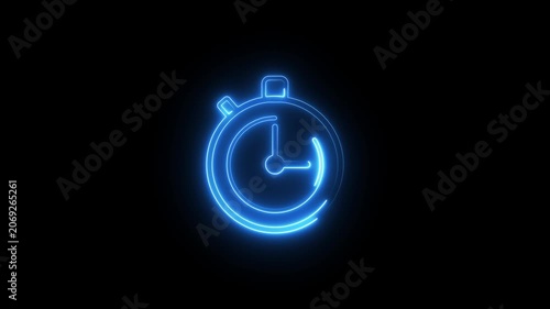 Neon blue stopwatch icon animation representing time management and countdown motion.