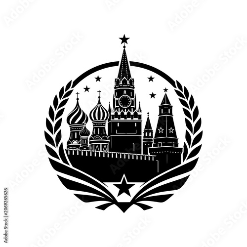 Obraz na plátne Masterpiece Red Square icon featuring the iconic Saint Basil's Cathedral skyline with elegant onion domes arranged in a harmonious circular composition