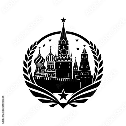 Foto Masterpiece Red Square icon featuring the iconic Saint Basil's Cathedral skyline with elegant onion domes arranged in a harmonious circular composition