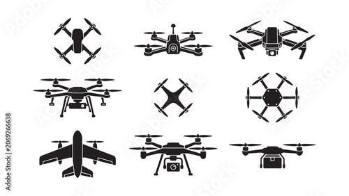 Collection of Unmanned Aerial Vehicle (UAV) and Drone Silhouettes
