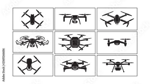Variety of Drone Icons: Modern Unmanned Aerial Vehicle Symbols