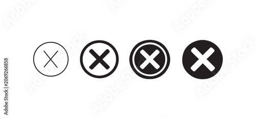 Cross mark icon set with different line weights and filled circle styles for delete, close, and error symbols