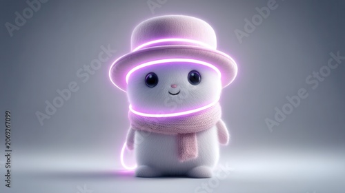 Adorable Character Wearing Pink Hat And Scarf Enveloped In A Radiant Purple Glow For Whimsical Digital Artwork