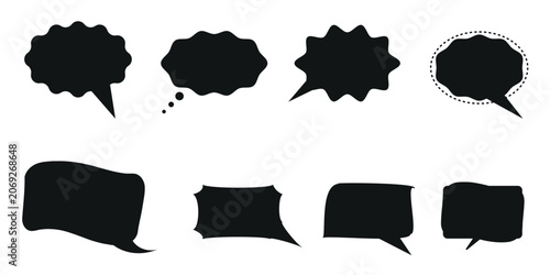 set of black and white speech bubbles